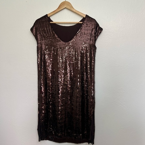 Anthropologie Maeve Women Kara Sequined Brown Mini Cocktail Dress Size SP - Picture 4 of 10